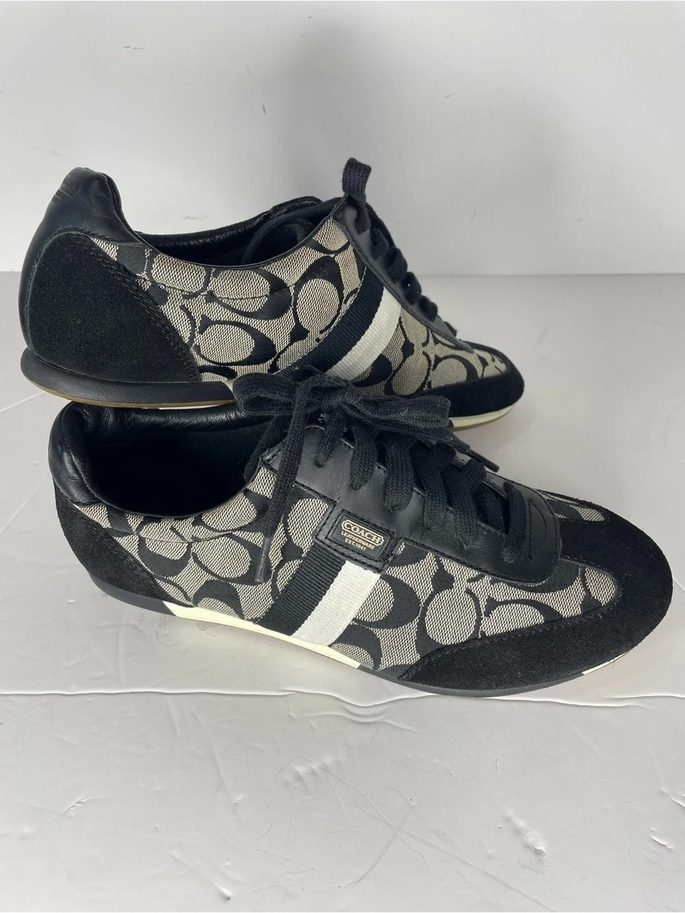 Coach Joss Sneaker 8.5 M Black White Signature Canvas & Suede Tennis Shoes